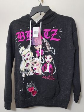 Bratz Black Graphic Pullover Hoodie with Pink Accents (XS)